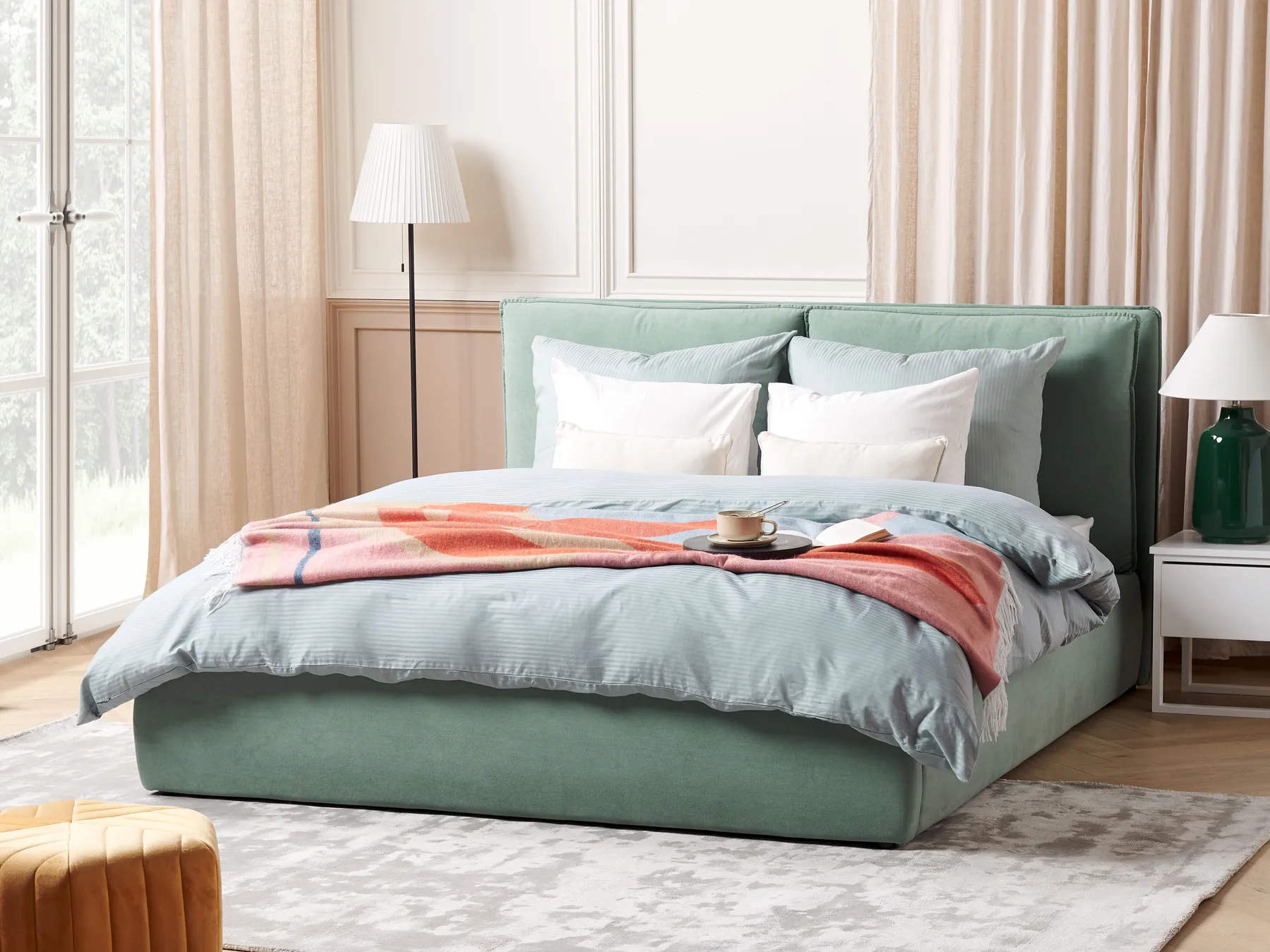 Bett mit Stauraum BAJONNA Samtstoff Mintgrün 160 x 200 cm_842840