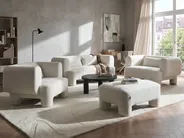 Sofa Set 6-Sitzer HOGBO mit Ottomane Stoff Weiß_1050039