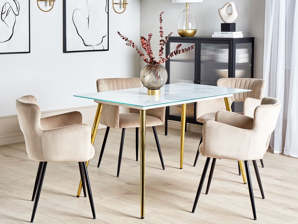 Esstisch MULGA Marmor Optik / Gold 120 cm 70 cm Sicherheitsglas