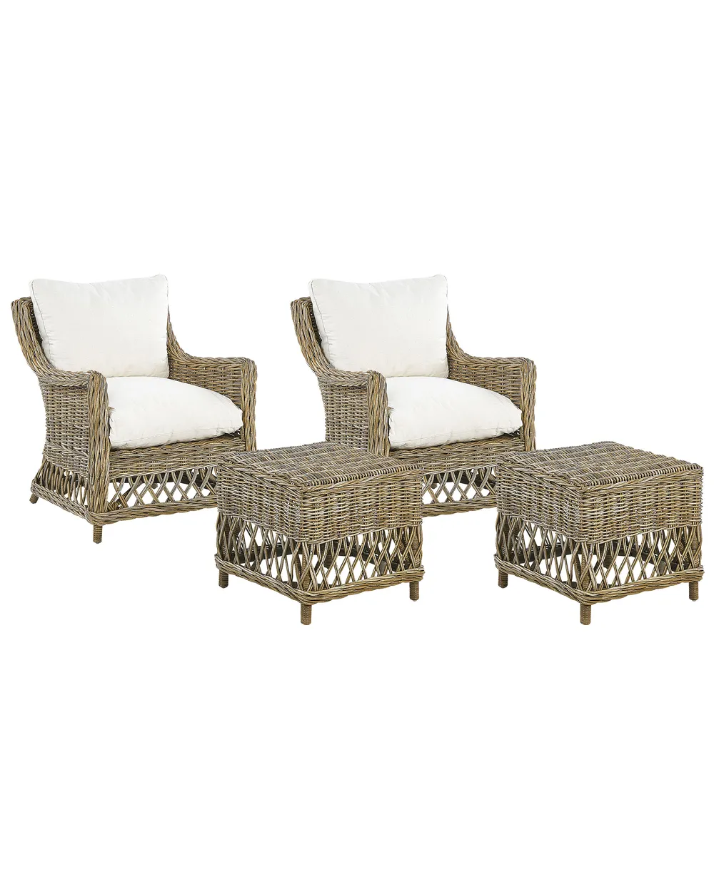 Gartensessel 2er Set mit Auflagen RIBOLLA mit Fußstütze Rattan Naturfarben