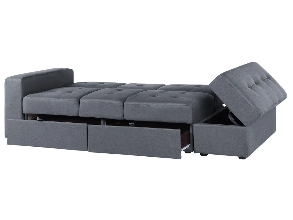 Schlafsofa 3-Sitzer FALSTER mit Stauraum Stoff Dunkelgrau_751416
