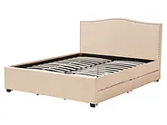 Bed with Storage Drawers MONTPELLIER Fabric Beige 160 x 200 cm (EU King Size)_754245