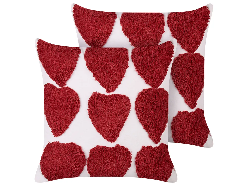 Dekokissen 2er Set MINGORA 45 x 45 cm Baumwolle Rot Herzmotiv