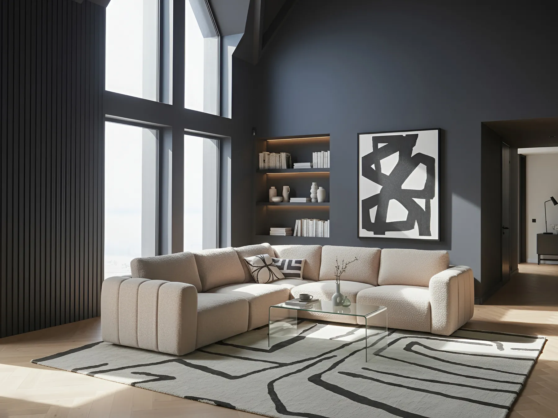 Modular Corner Sofa 5 Seater KIVVIK Boucle Beige Right Hand_1045659