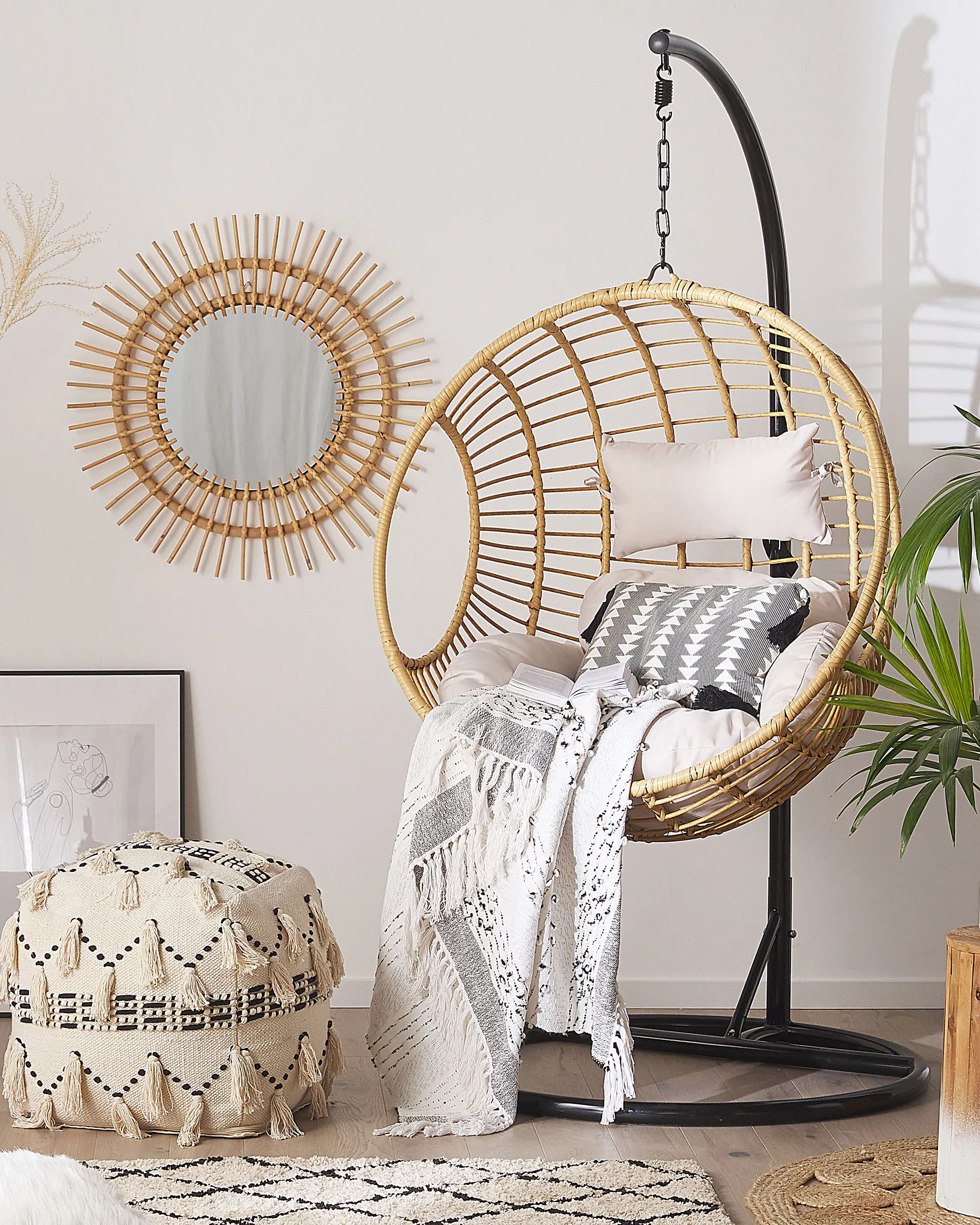 Hängesessel mit Gestell ASPIO Polyrattan Naturfarben_763698