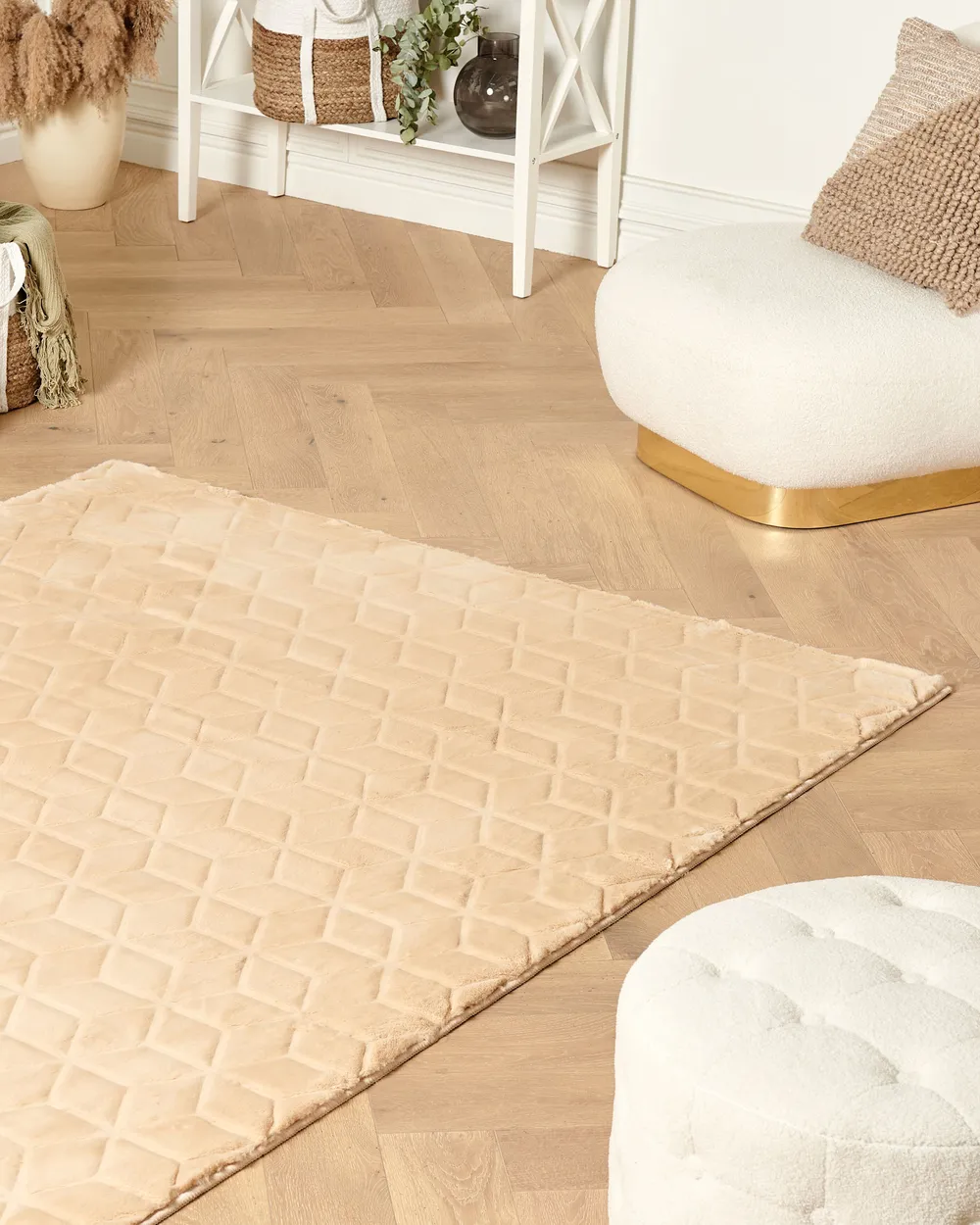 Kunstfellteppich Kaninchen beige verschiedene Größen THATTA