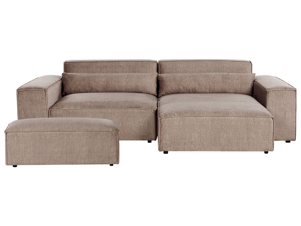Modular Corner Sofa 3 Seater HELLNAR with Ottoman Fabric Light Brown Left Hand