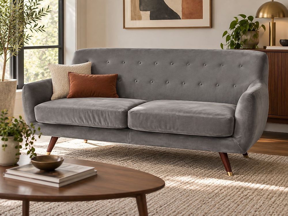 Sofa 3-Sitzer BODO Samtstoff Grau