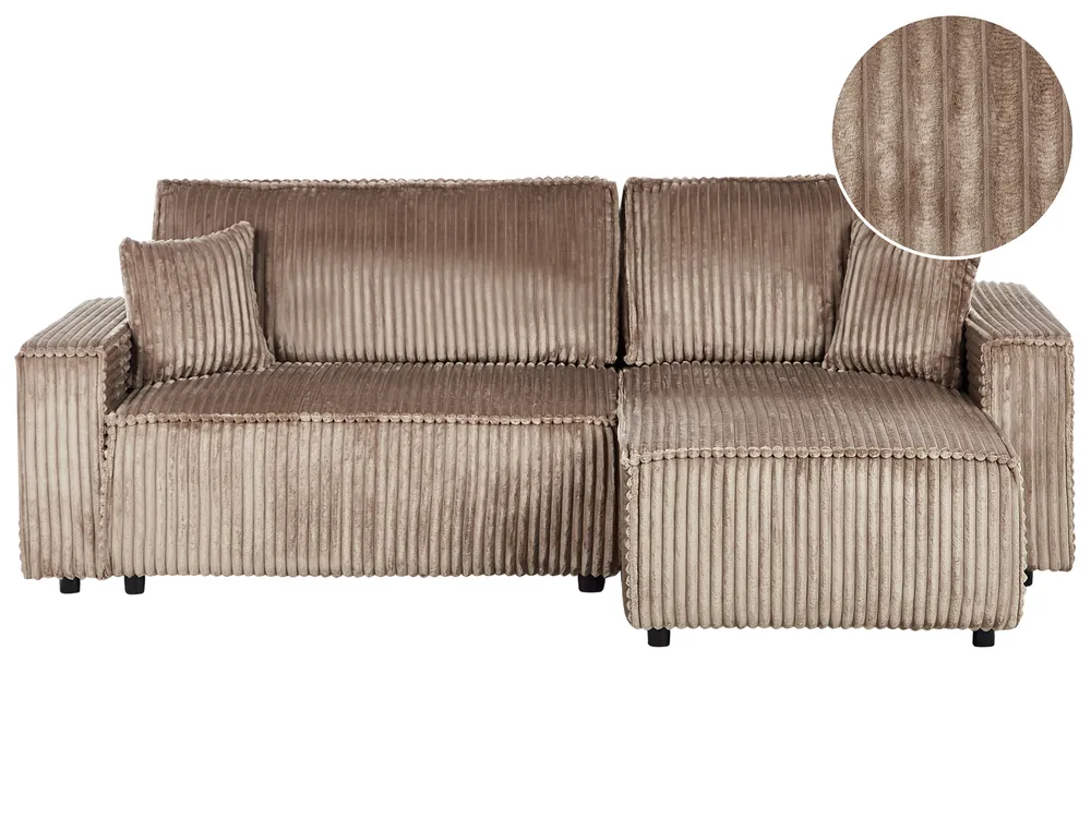Eckschlafsofa 3-Sitzer ABACKA mit Stauraum Cord Hellbraun linksseitig