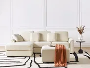 Ecksofa 4-Sitzer KOHLO mit Ottomane Stoff Hellbeige rechtsseitig_945039