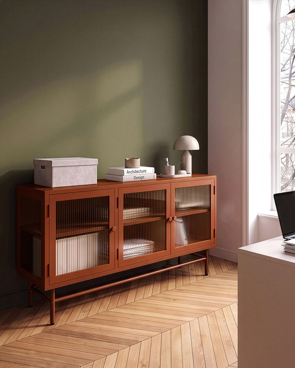Sideboard mit Glastüren DEVON 115 cm Metall Goldbraun