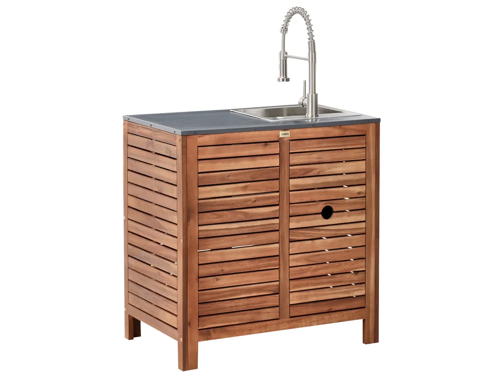 Outdoor-Küchenschrank mit Spüle BRUCOLI Braun / Silber Akazienholz_1002044