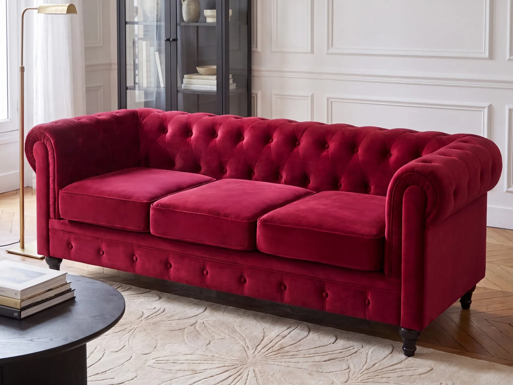 Sofa 3 Seater CHESTERFIELD Velvet Dark Red_1149575