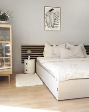 Bett mit Stauraum ohne Kopfteil DINAN Stoff Hellbeige 180 x 200 cm_913619
