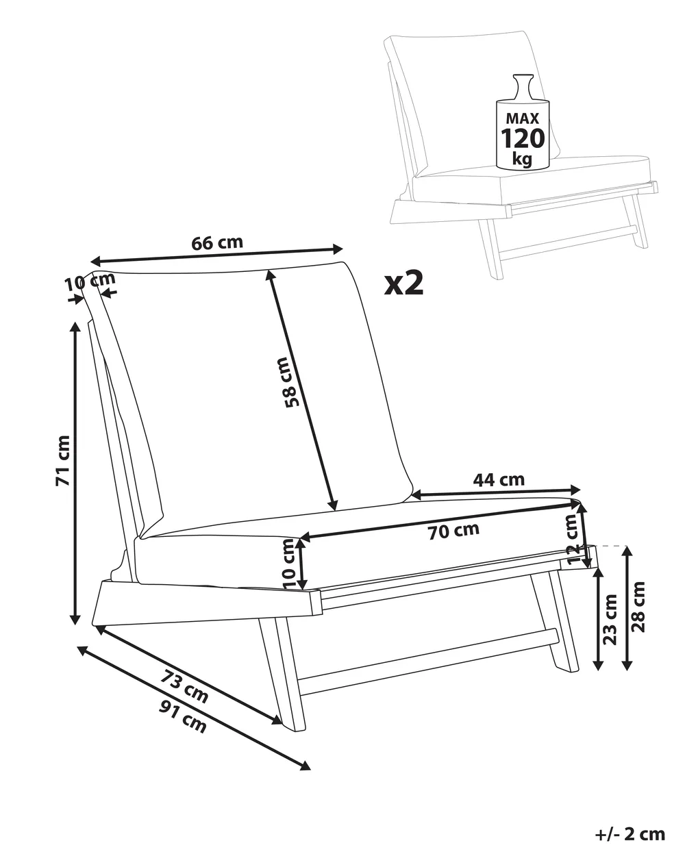 Set mit 2 Stühlen und Sitzkissen MICCIANO Akazienholz Cremeweiß_958595