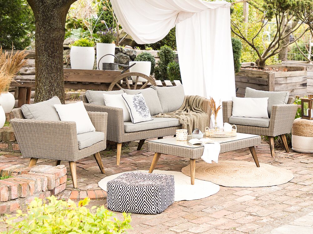Loungeset met tafel 5-zits VITTORIA PE rotan Grijs