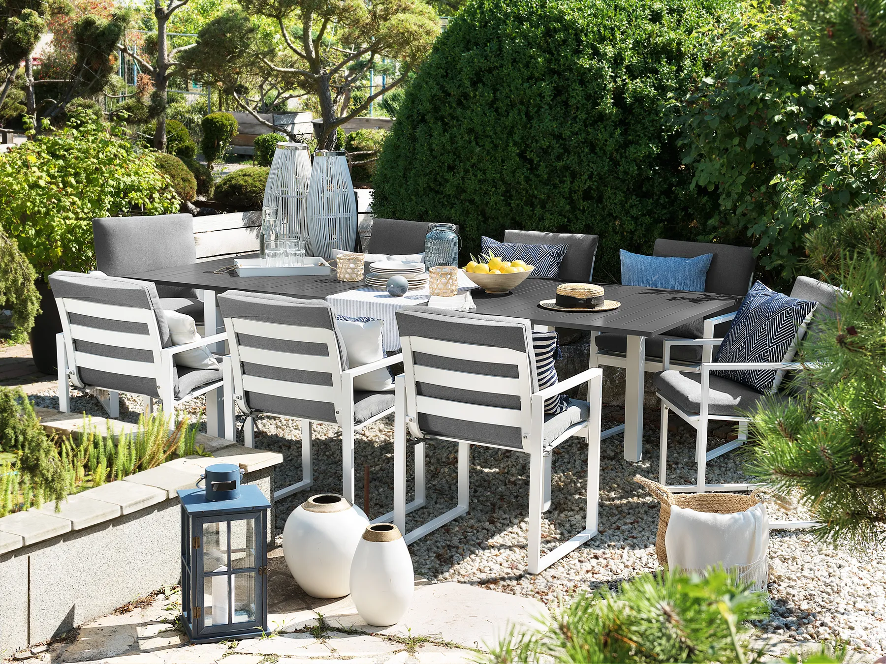 Gartenmöbel Set 8-Sitzer PANCOLE inkl. Kissen Metall Grau_739296