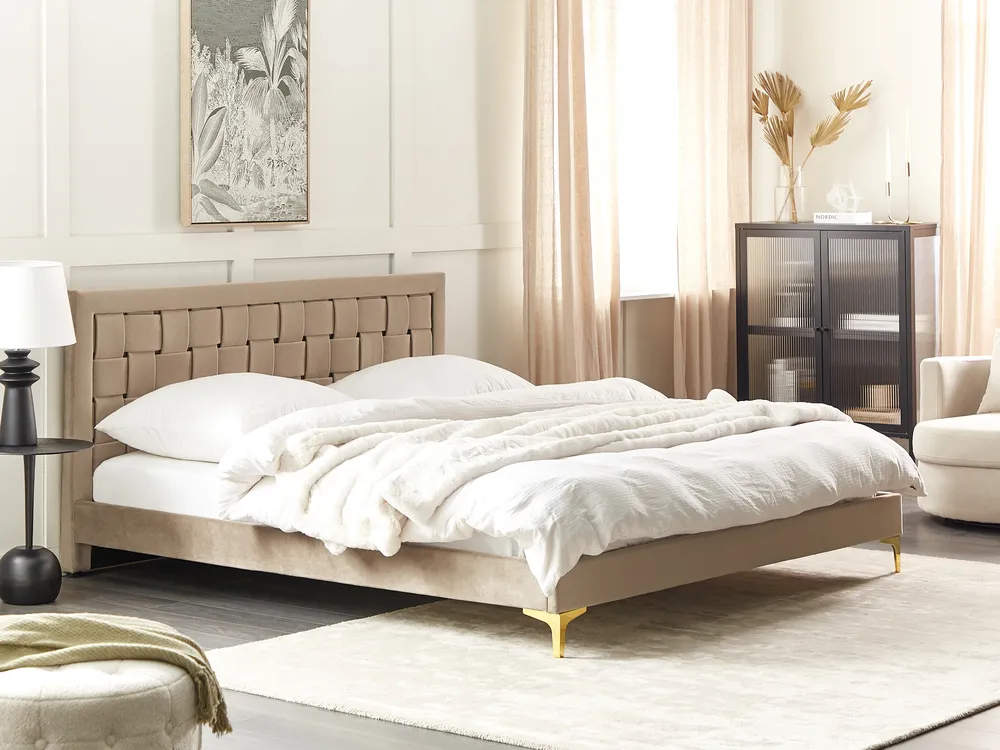 Bett mit Lattenrost Samtstoff LIMOUX 180 x 200 cm Taupe