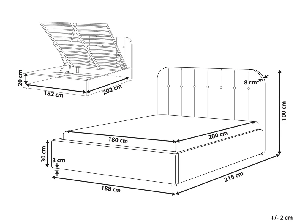 Bett mit Stauraum CHALLANS Stoff Cremeweiß 180 x 200 cm_1022963
