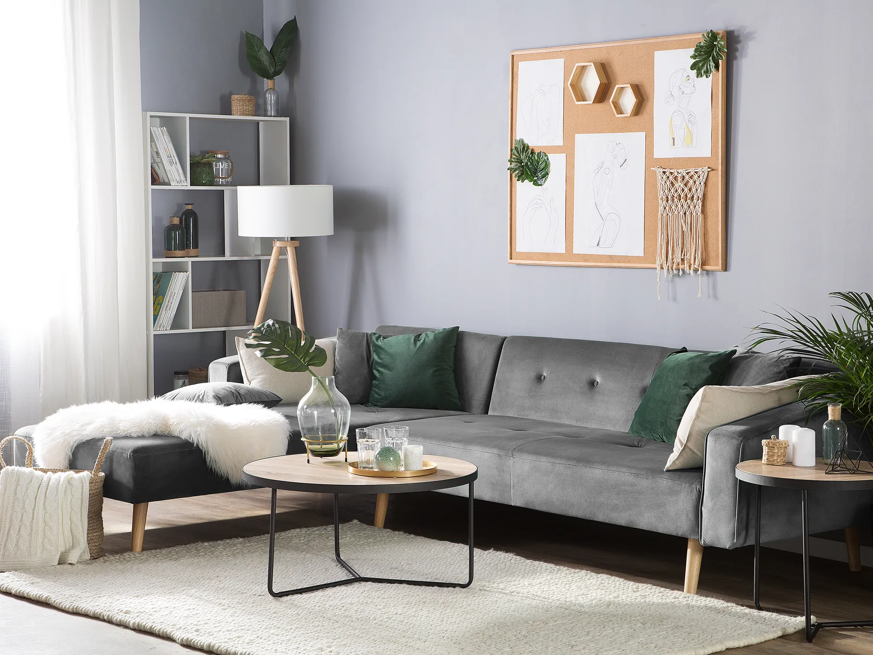 Eckschlafsofa 4-Sitzer VADSO Samtstoff Grau rechtsseitig_741040