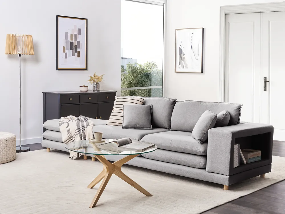 Sofa 2-Sitzer HEDEN mit Ottomane Stoff Grau