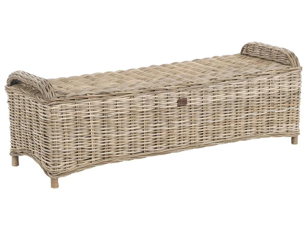 Gartenbank mit Auflage SUSUA 150 cm mit Ottomane Rattan Naturfarben_957583