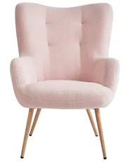 Wingback Chair VEJLE with Footstool Boucle Pastel Pink_966594