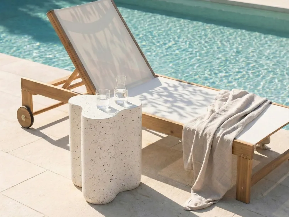 Beistelltisch TELLARO 32 cm 37 cm Terrazzo Optik Cremeweiß