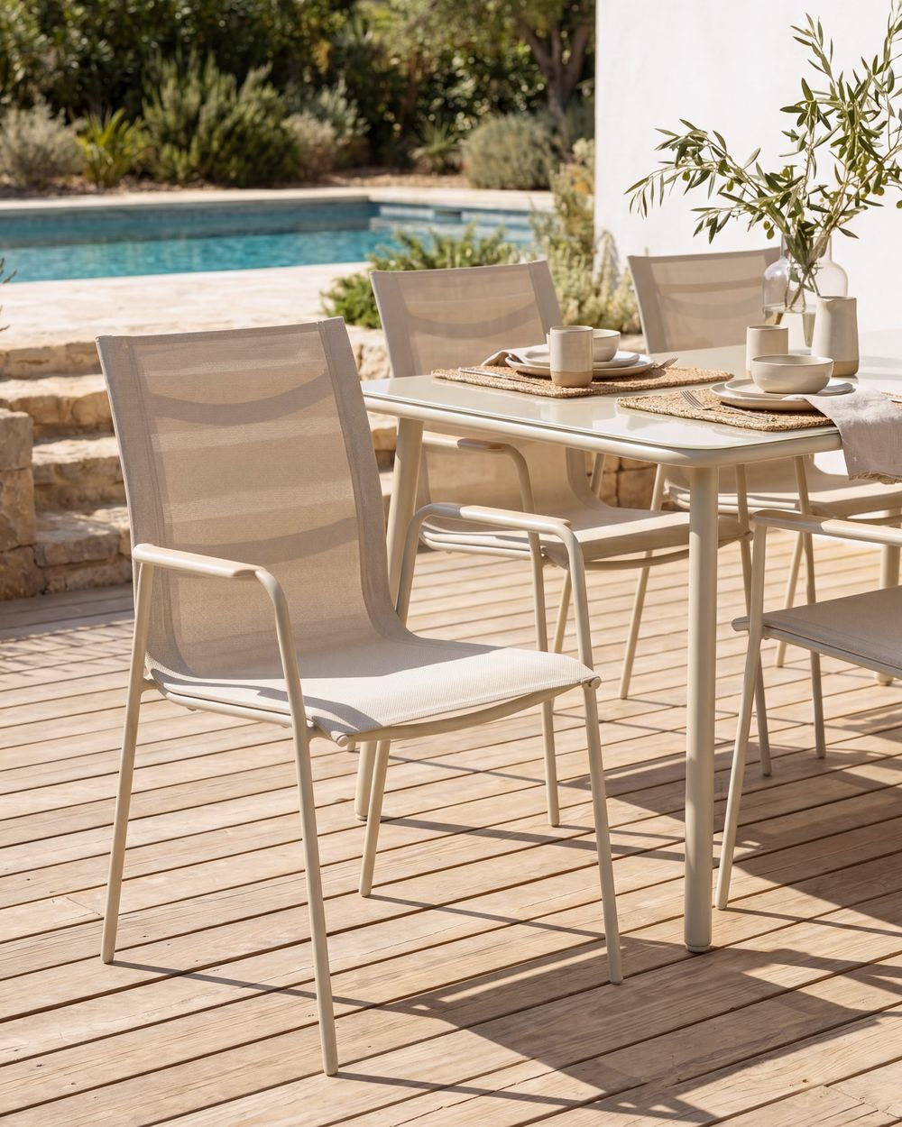 Lot de 4 chaises de jardin CARAVINO Métal Beige clair