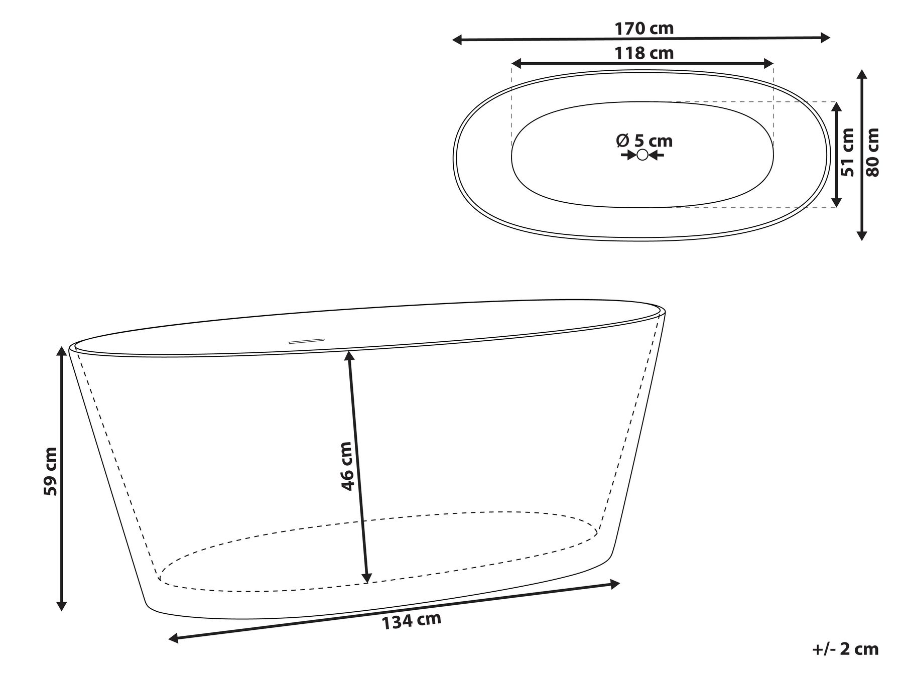 Freistehende Badewanne CHUBUT 170 x 80 cm Weiß_1017358