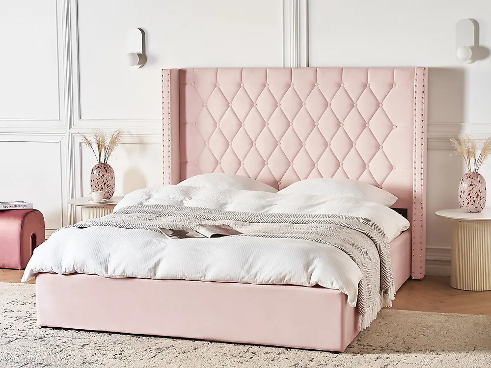 Bett mit Stauraum LUBBON Samtstoff Pastellrosa 160 x 200 cm_1183496