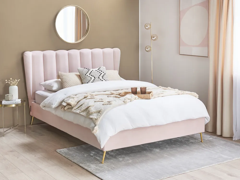 Bett mit Lattenrost Samtstoff MIRIBEL 140 x 200 cm Pastellrosa