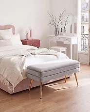 Banc de rangement rembourré DURHAM Velours Gris_1194804
