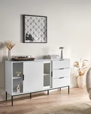 Glass Display Sideboard LEDUC White_1025035
