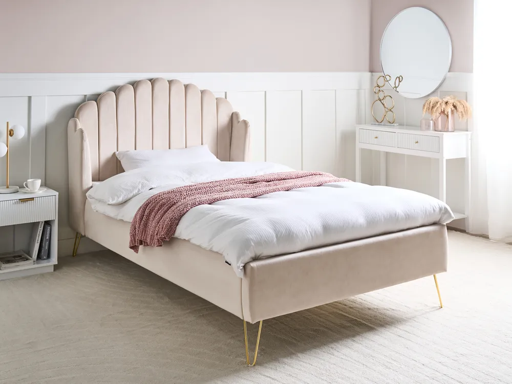 Bett mit Lattenrost Stoff AMBILLOU 120 x 200 cm Hellbeige