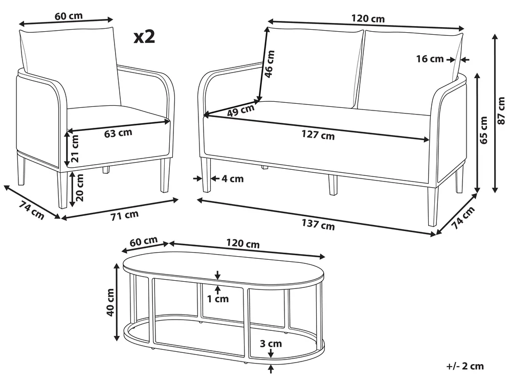 Lounge Set mit Tisch 4-Sitzer MONTEFALCO Metall Weiß_905541