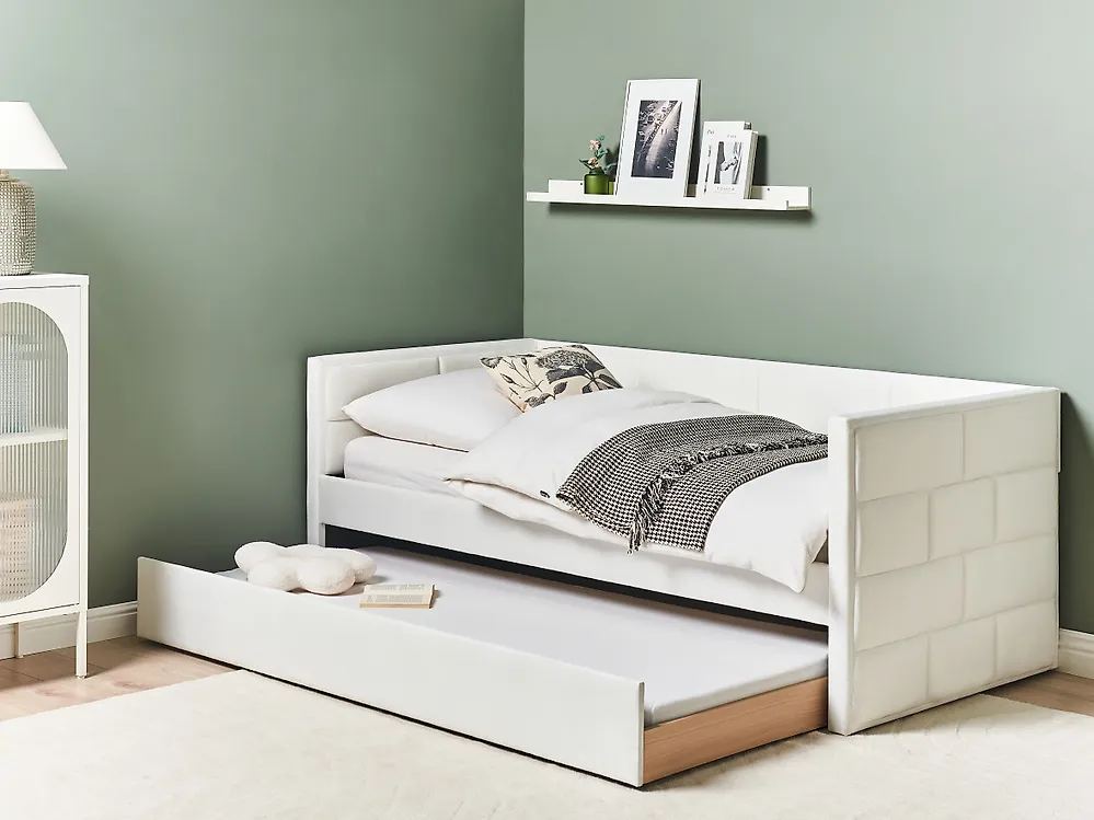 Ausziehbett Samtstoff CHAVONNE 90 x 200 cm Cremeweiß_1185344