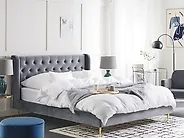 Bett mit Lattenrost Samtstoff FORBACH 140 x 200 cm Grau_1170318