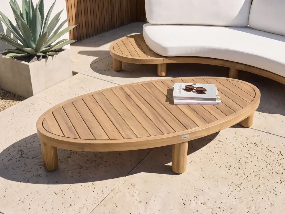 Garden Coffee Table NUMANA 140 cm 70 cm Acacia Wood Light Brown Garden Coffee Table NUMANA 140 cm 70 cm Acacia Wood Light Brown