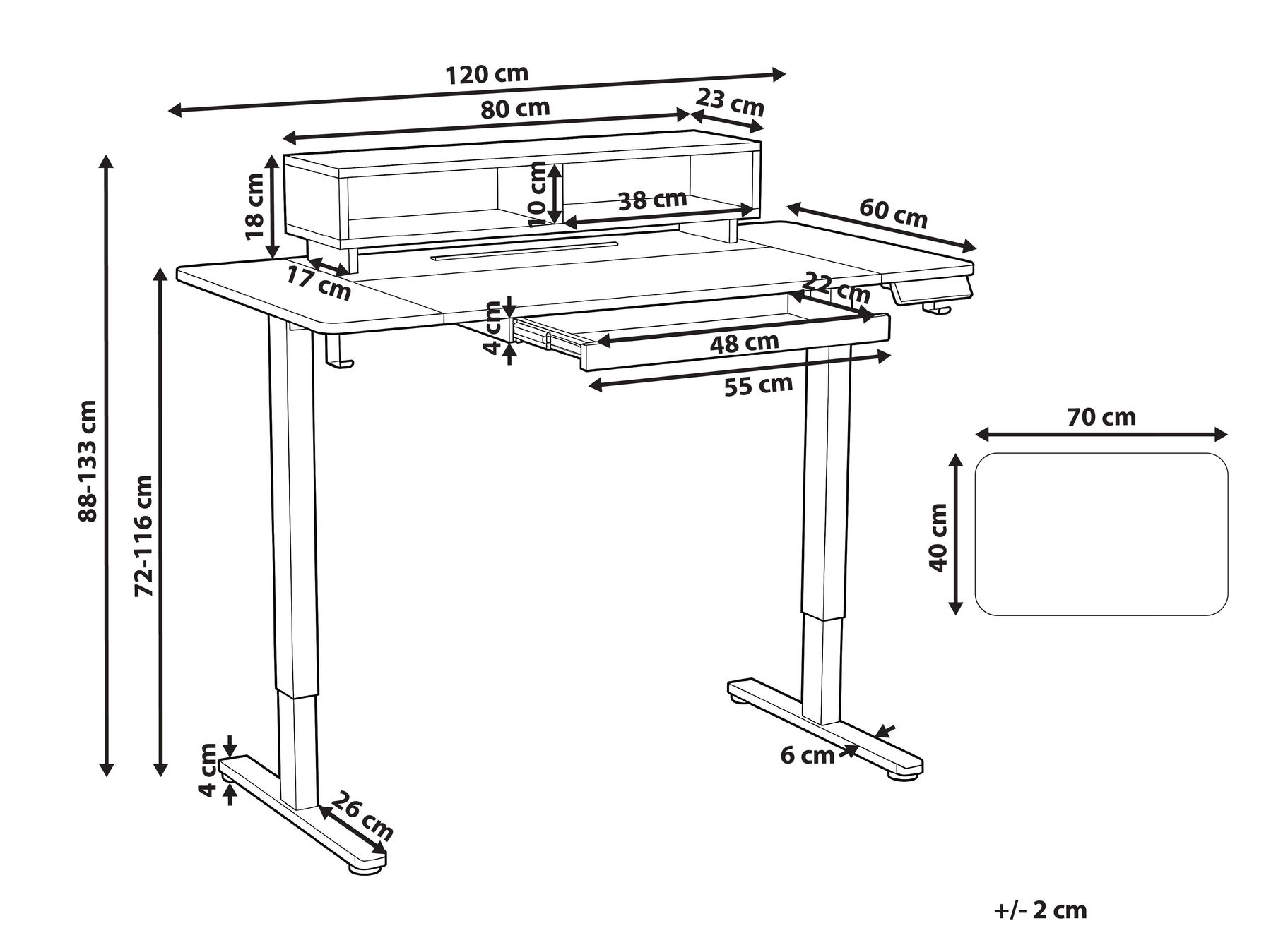 Schreibtisch elektrisch höhenverstellbar LUCAMA 120 cm 60 cm mit USB-Anschluss Weiß_1030938