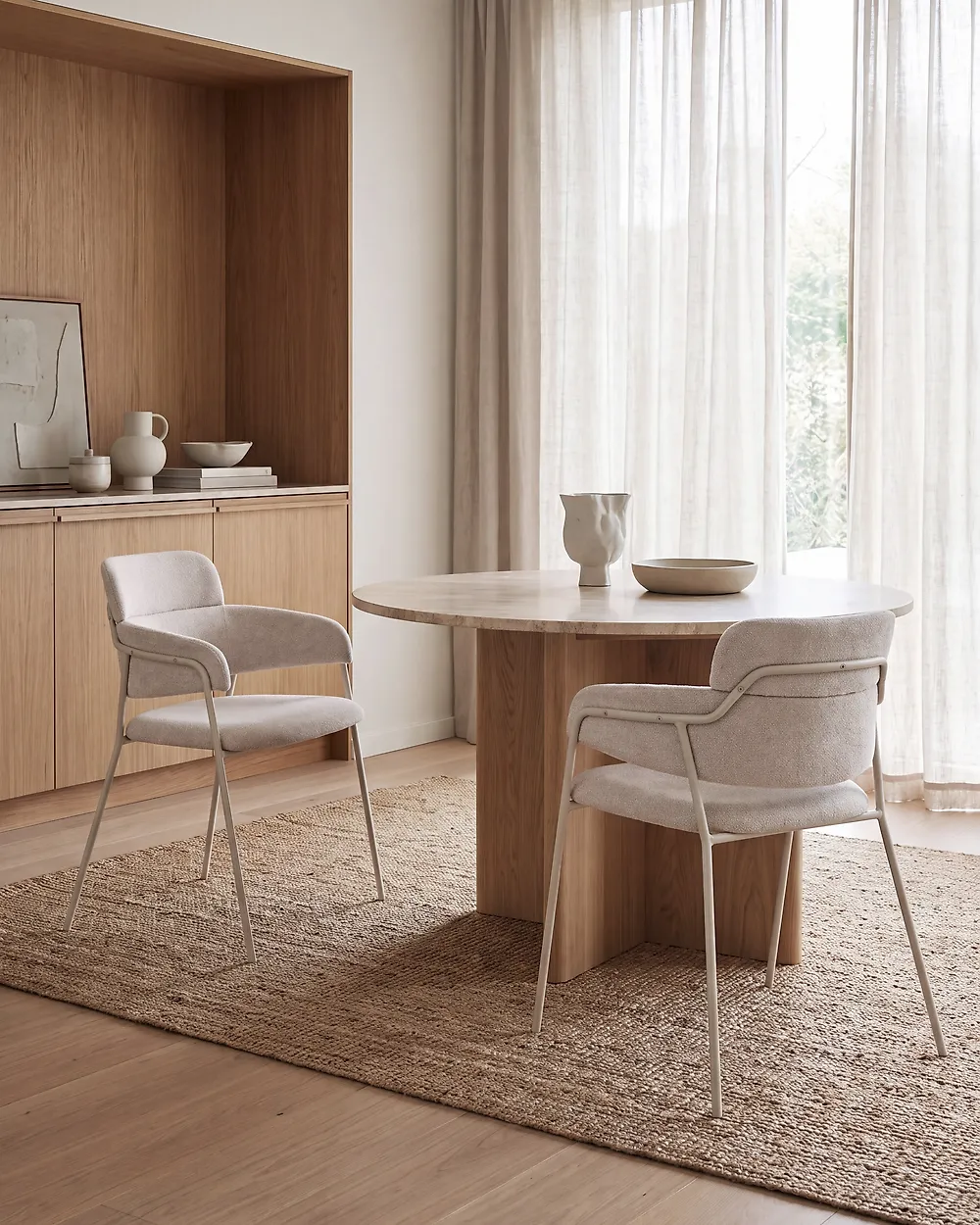Set of 2 Dining Chairs PAONIA Chenille Light Beige_1184054