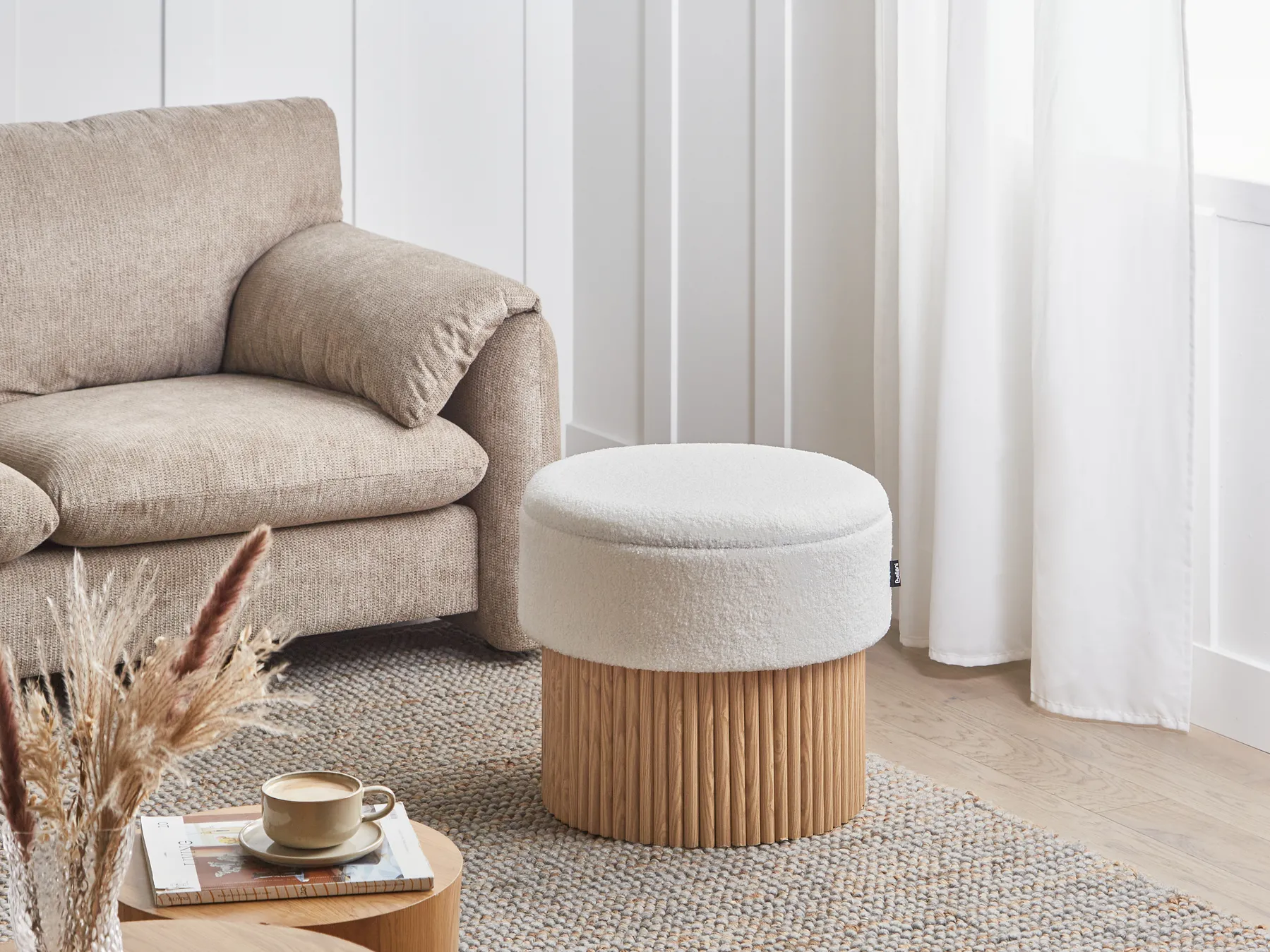 Pouf mit Stauraum RICHEY Bouclé Cremeweiß_991608