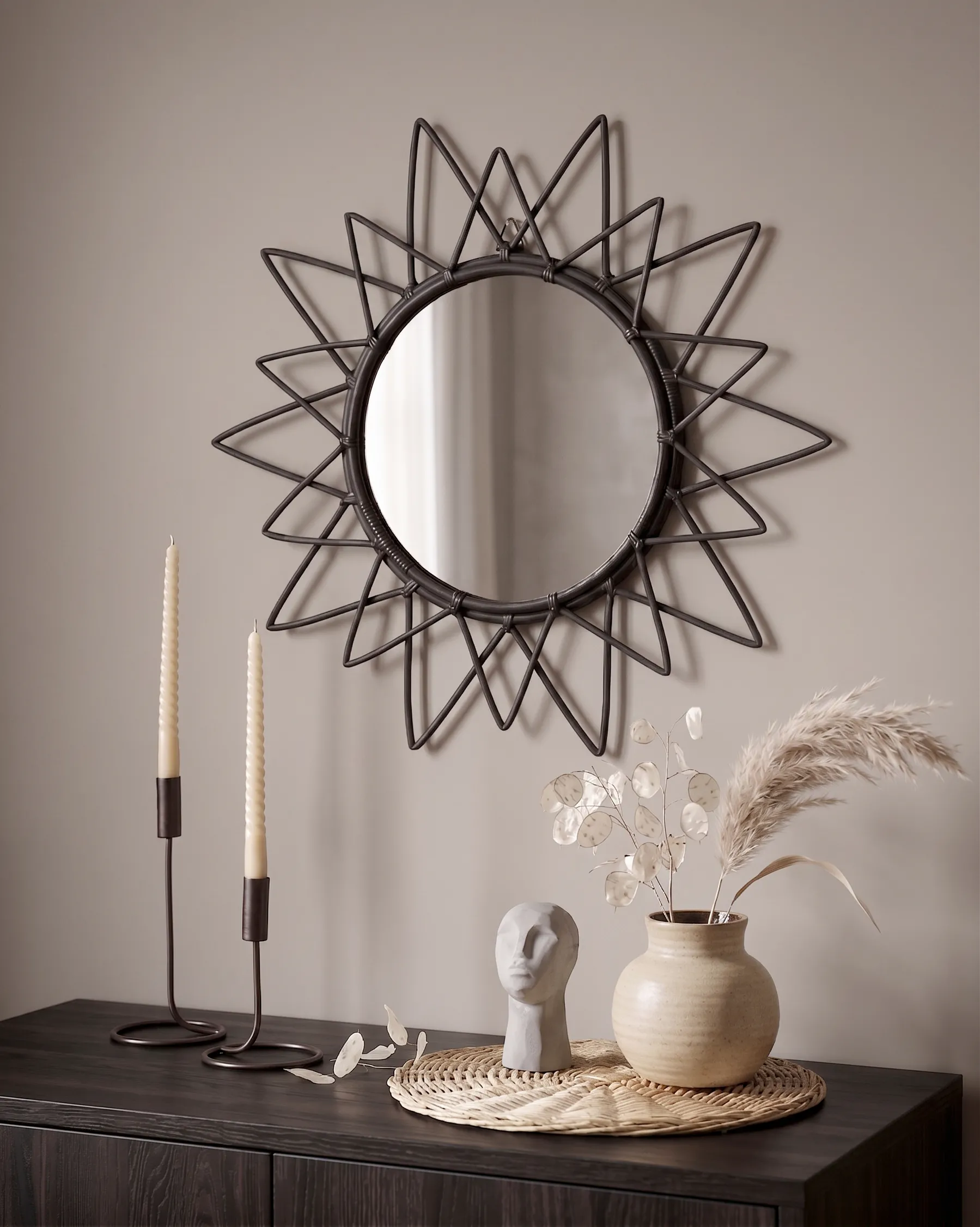 Wandspiegel AROEK 61 cm 61 cm Rattan Schwarz_822221