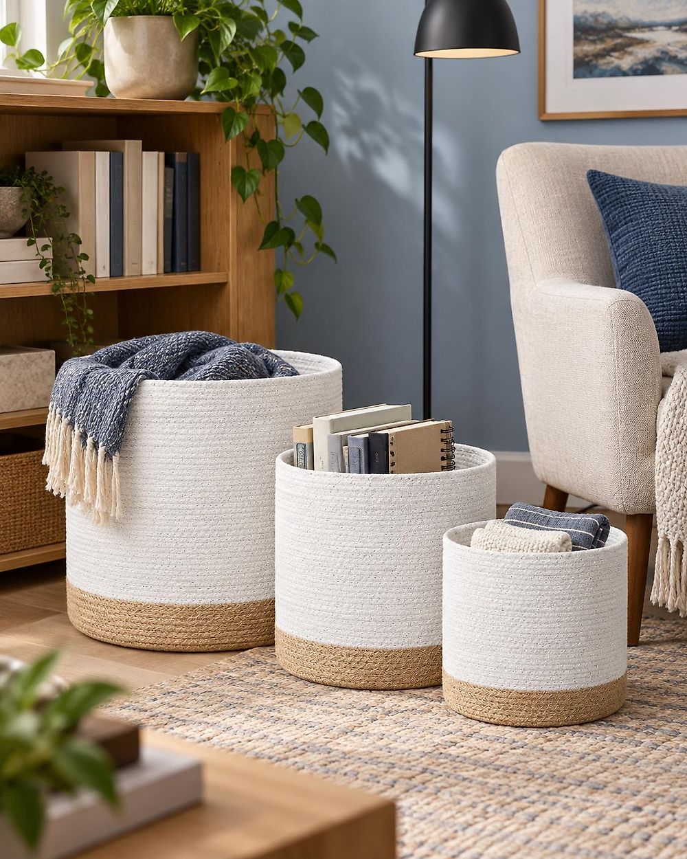 Set of 3 Baskets BASIMA Cotton White