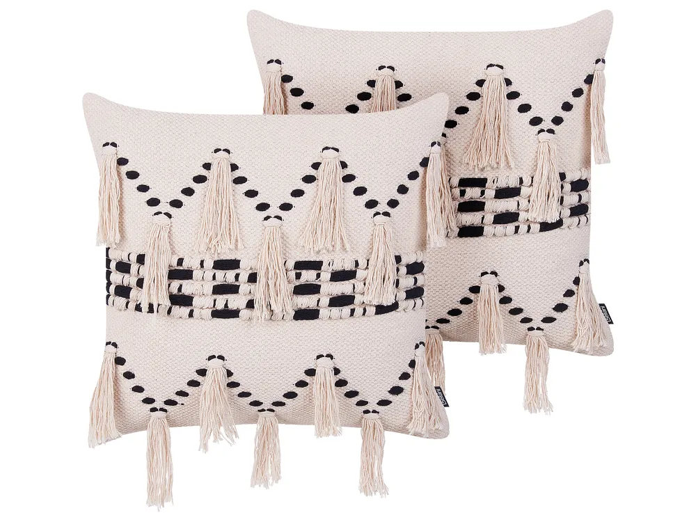 Dekokissen 2er Set THONDI 45 x 45 cm Baumwolle Beige Streifenmuster
