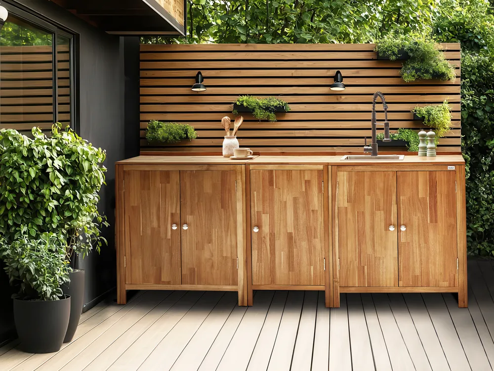 Outdoor-Küchenschrank mit Spüle VENOSA Braun / Schwarz Akazienholz