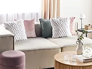 Set of 2 Decorative Cushions PURSLANE 43 x 43 cm Faux Fur White Geometric Pattern_1182465
