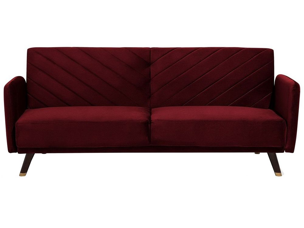 Schlafsofa 3-Sitzer SENJA Samtstoff Dunkelrot