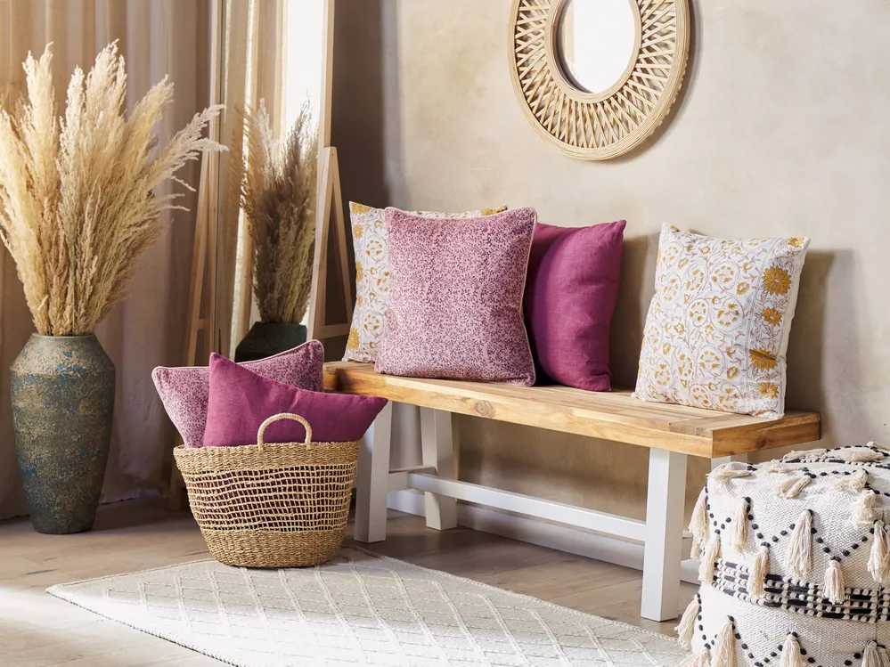 Dekokissen 2er Set ROMNEYA 45 x 45 cm Samtstoff Rosa Blumenmuster