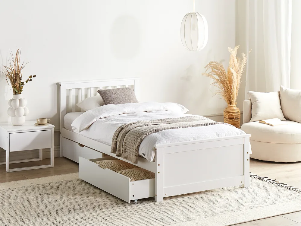 Bett mit 4 Schubladen OLENDON Kiefernholz Weiß 90 x 200 cm_954554